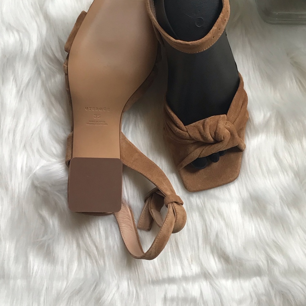 Sz 5 U..S. | ZARA UTERQUE | Tan Block Heel / Vamp Knot Sandals 💋 - Picture 2 of 10